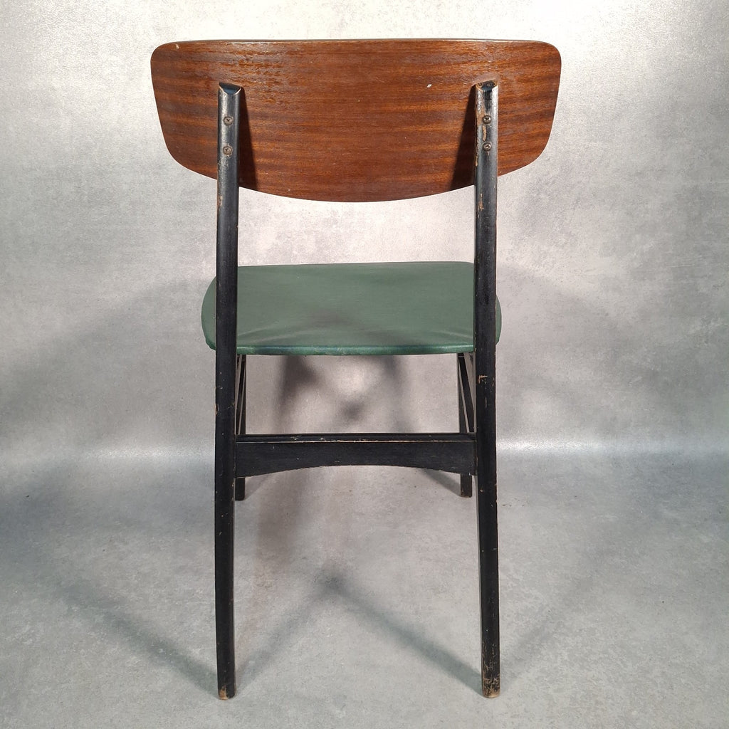 Vintage 1960s Mid-Century School Chair | Green Vinyl Seat & Bent Ply Backrest | Black Frame | Used