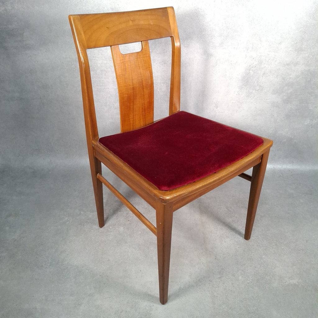 Vintage 1970s Mid-Century Dining Chair | Cherry Red Velvet Seat | Scandi Style | Used