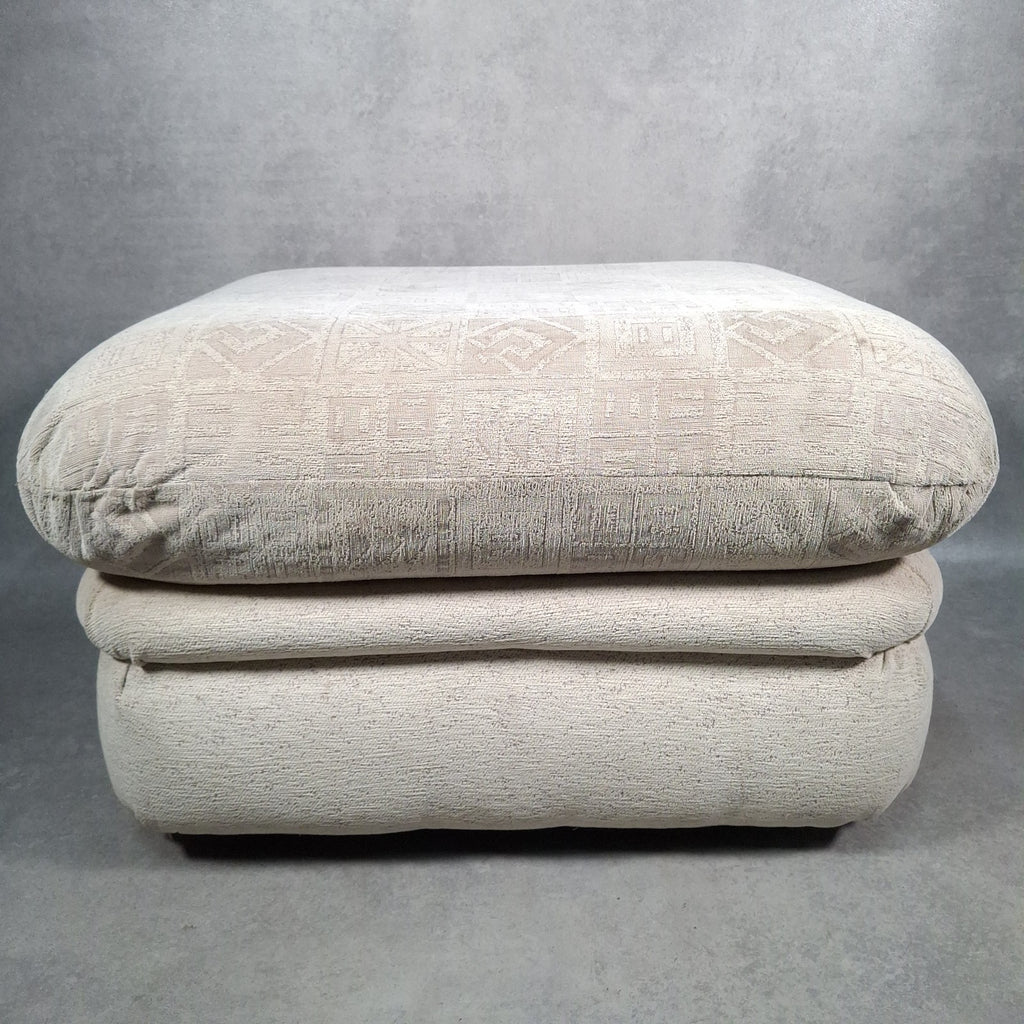 Footstool Pouffe Ottoman Geometric Pattern Fabric 80s 90s Upholstered VTG Beige