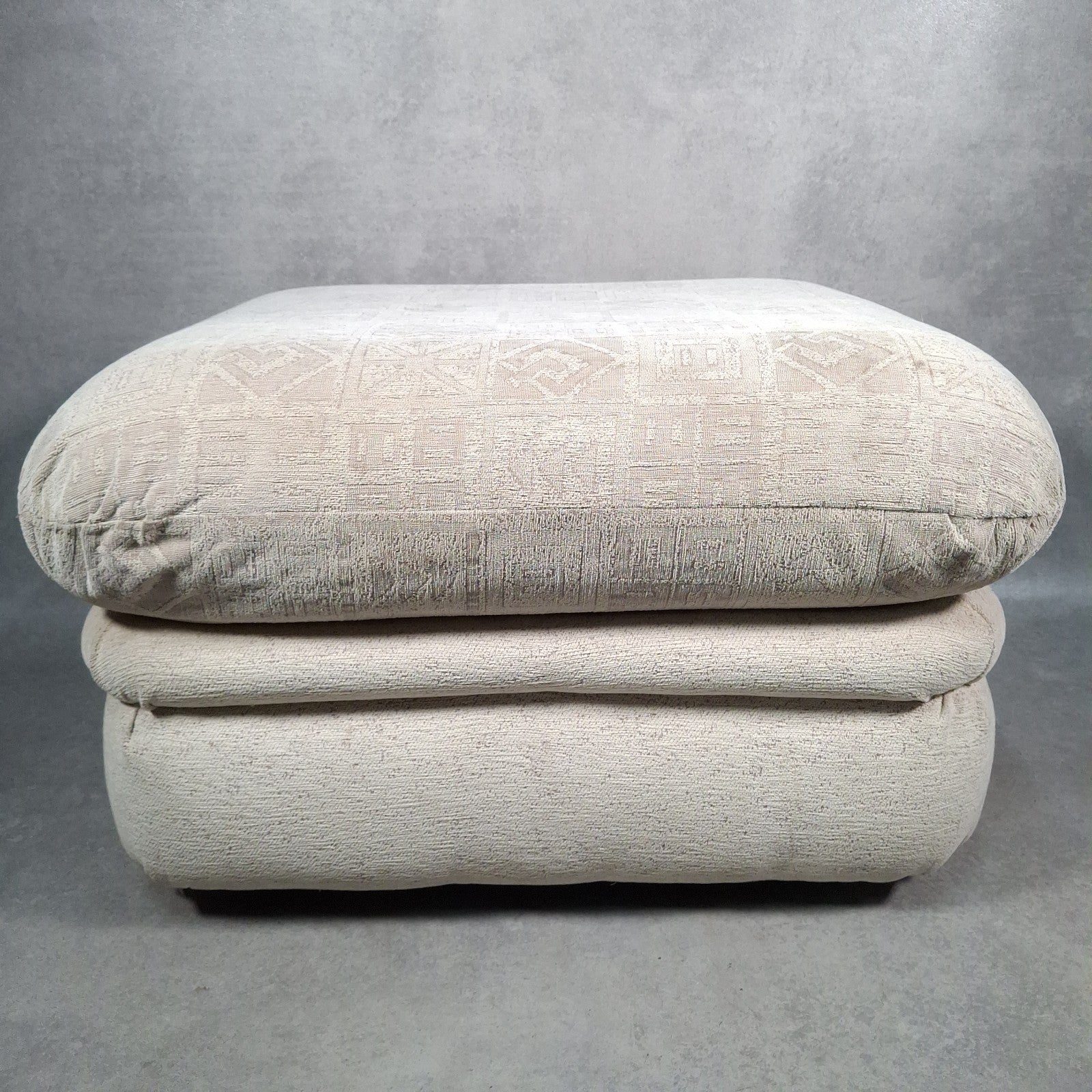 Footstool Pouffe Ottoman Geometric Pattern Fabric 80s 90s Upholstered VTG Beige