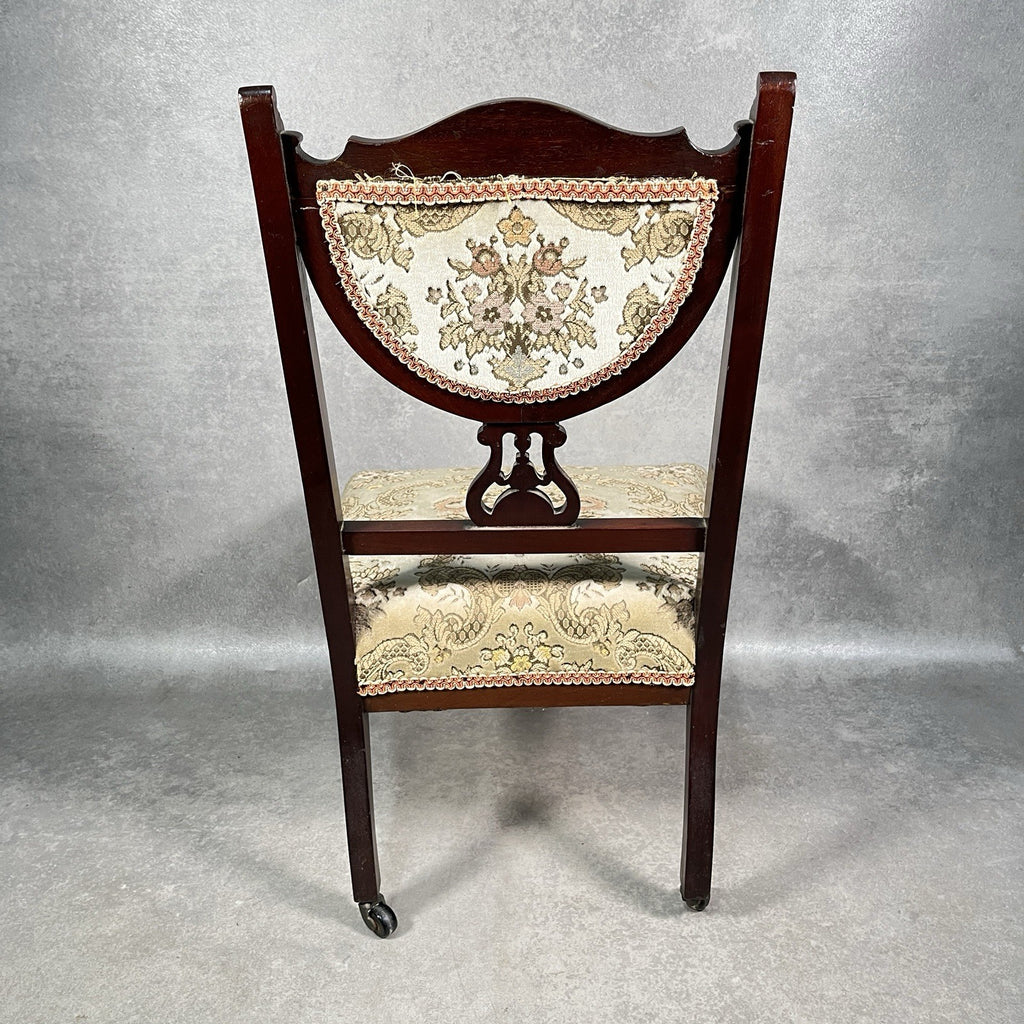 Edwardian Inlaid Mahogany Bedroom Chair | Satinwood Fan Motif | Floral Upholstery | Castors | c.1900 | Used