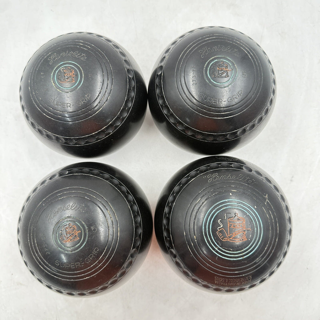 Henselite Super-Grip Lawn Bowls - Size 5 - Bias 273-EF - Set of 4 - BIBC Approved - Vintage - Used