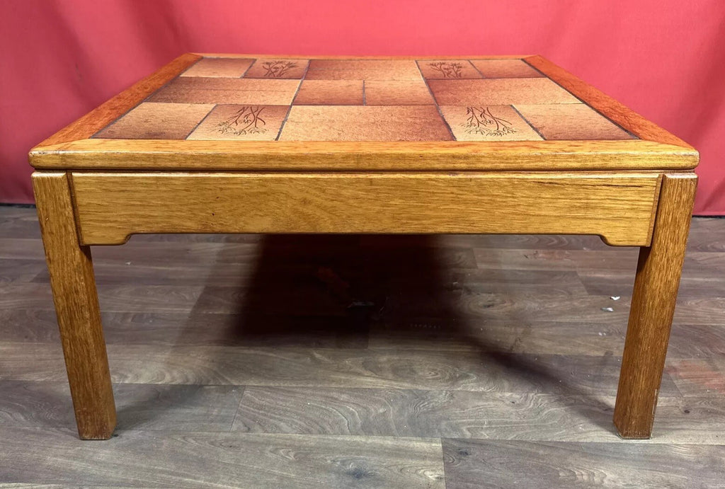 Vintage Danish Mid-Century Coffee Table | Square Teak Frame with Floral Tiled Top