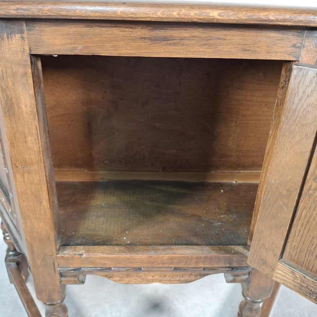 Old Charm Wood Bros Oak Hall Stand Cabinet – Carved Tudor Style Side Cupboard