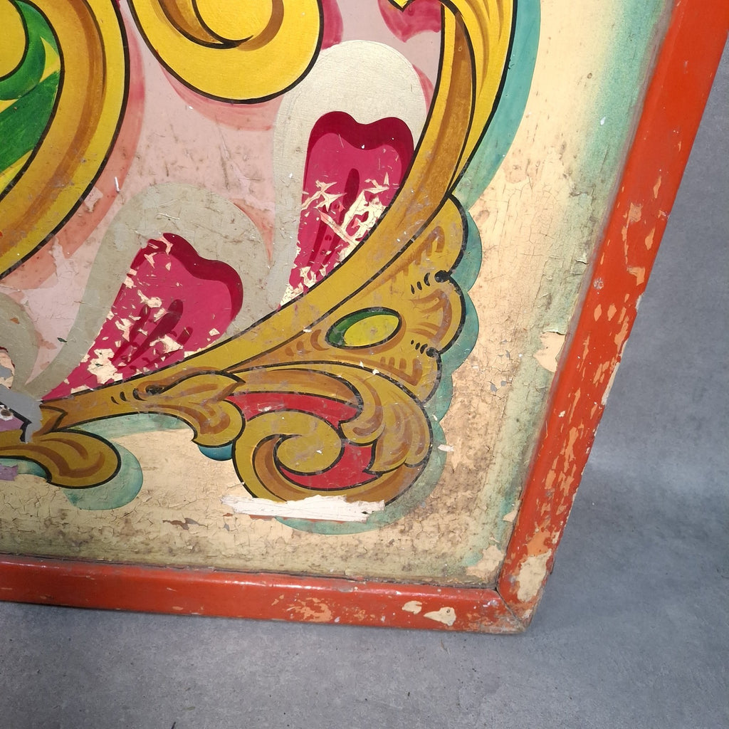 Antique Victorian Fairground Ride Panel | Hand-Painted Curved Timber | c.1890-1915 | Used