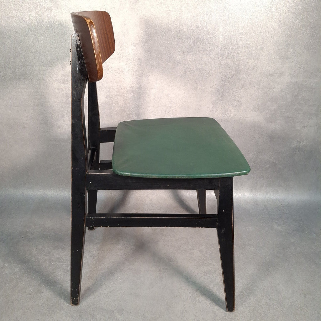 Vintage 1960s Mid-Century School Chair | Green Vinyl Seat & Bent Ply Backrest | Black Frame | Used