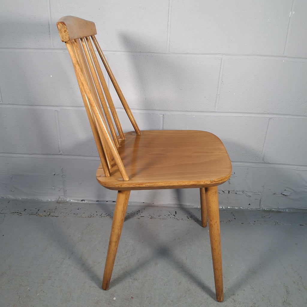 Mid Century Spindle Stick Back Chair with Shaped Central Splat Light Wood Prop