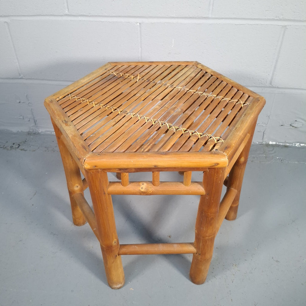 Vintage Hexagonal Rattan & Cane Nest of Tables | Boho Side Tables | Used | 43cm