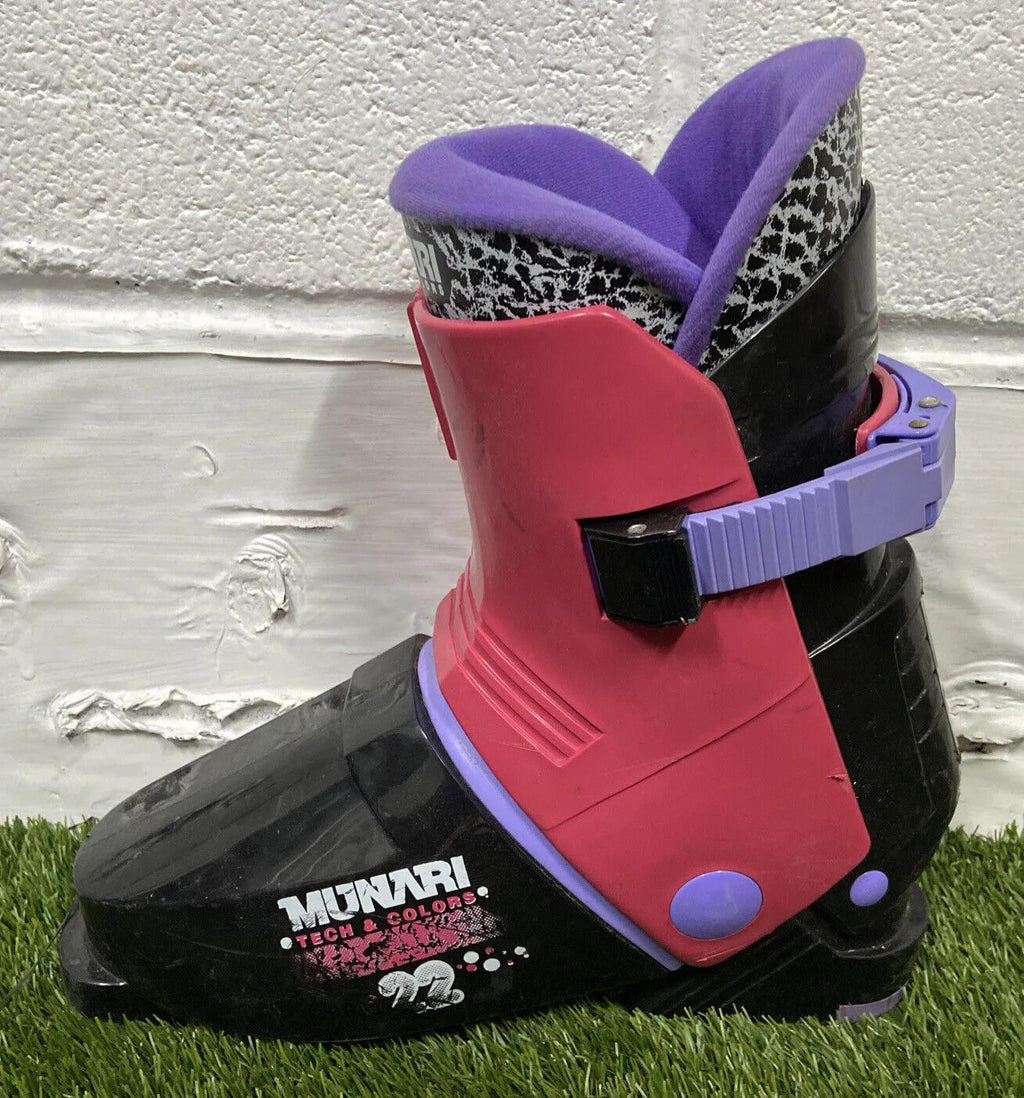 Munari Tech Color MS 22 Vintage 1990s Ski Boots - Black, Rubin & Violet - MP 25 / UK 6.5 - Made in Italy - Boxed