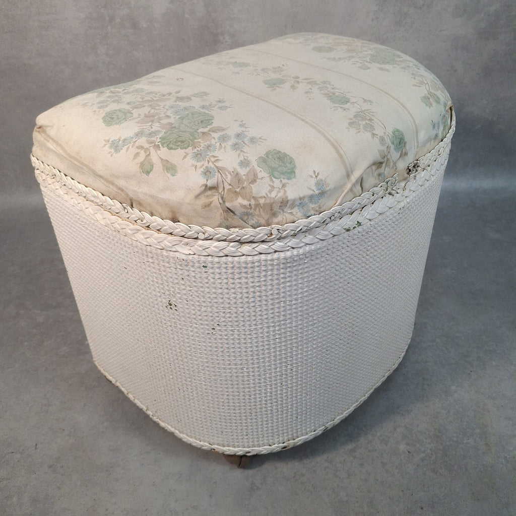 Vintage Lloyd Loom Style Storage Ottoman with Padded Floral Seat on Castors – Blanket Box