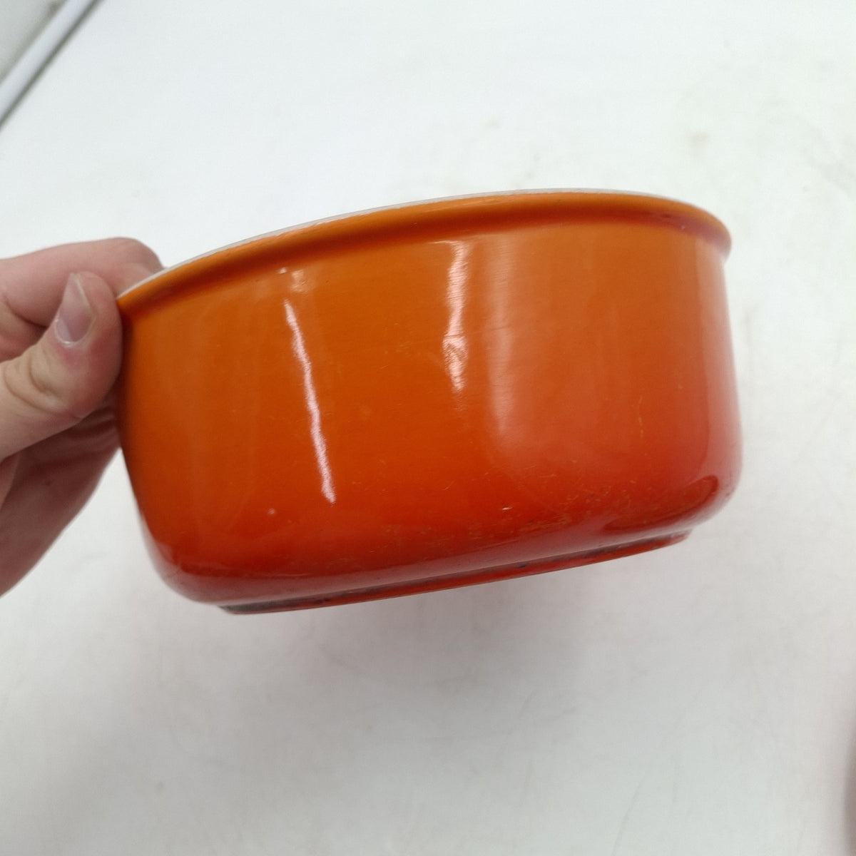 Vintage Cousances 18 Cast Iron Saucepan with Lid - Orange Enamel - Made in France - Used