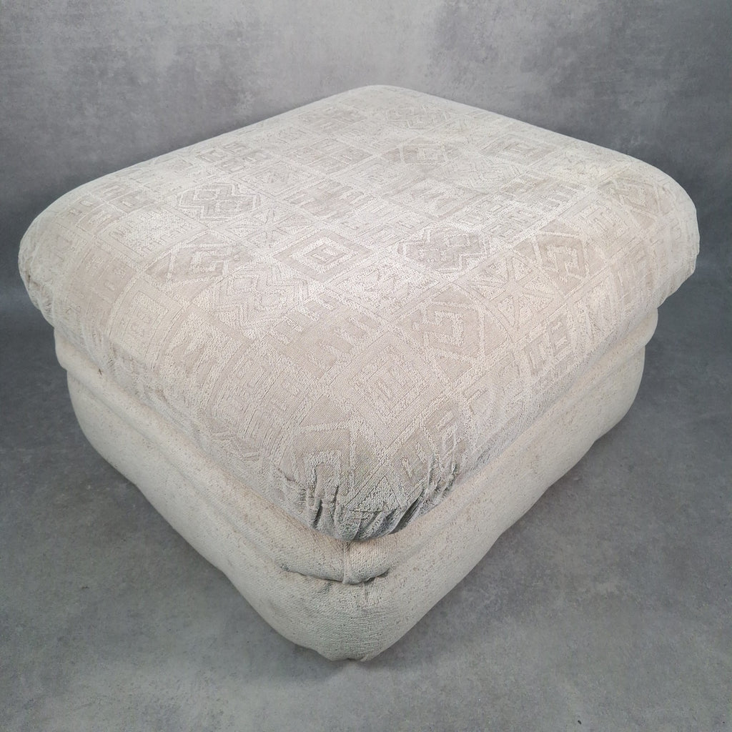Footstool Pouffe Ottoman Geometric Pattern Fabric 80s 90s Upholstered VTG Beige