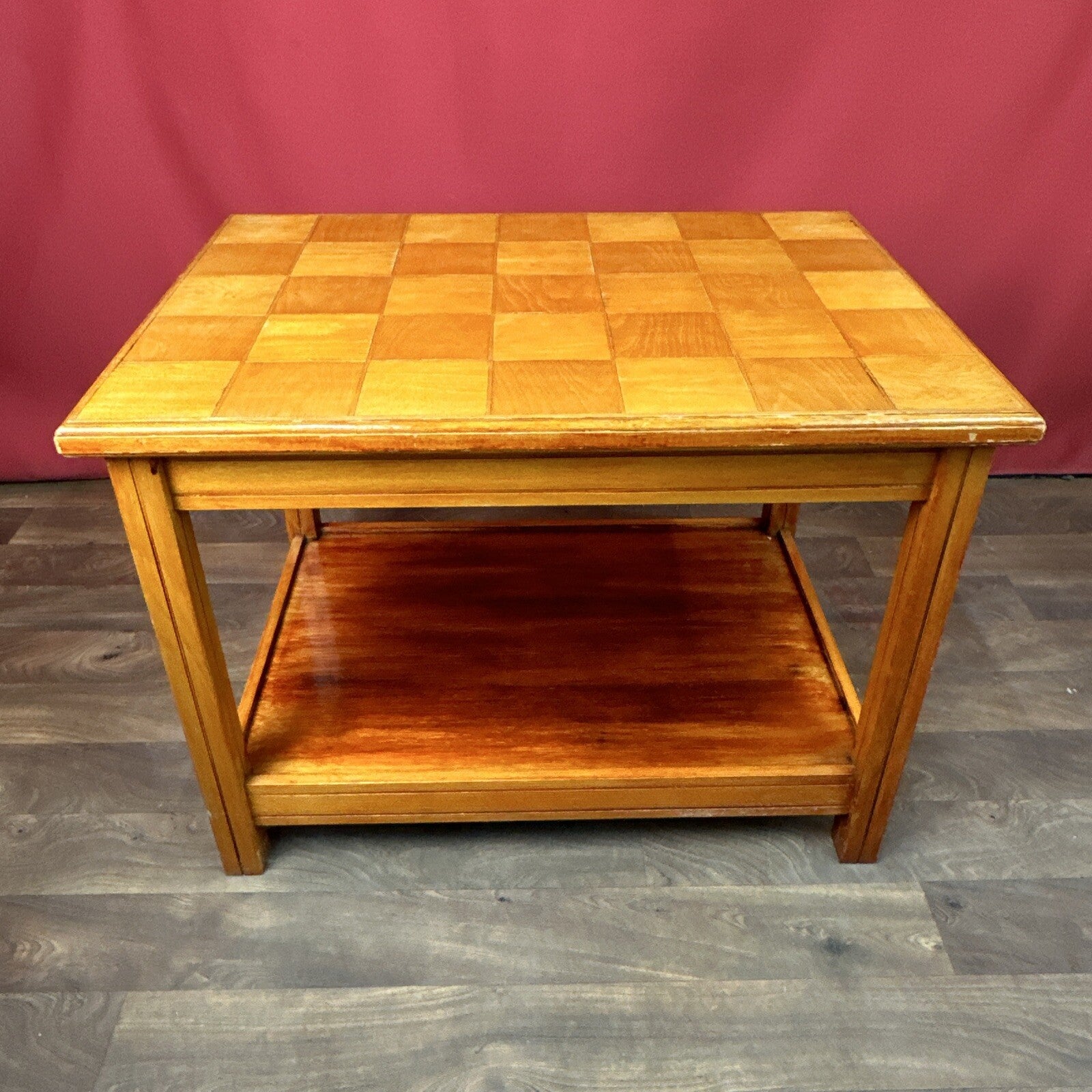 Vintage Square Coffee Table | Patterned Top | Retro Side Table | Used | Orange Tones
