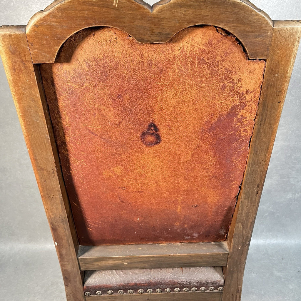 Antique Victorian Renaissance Revival Oak Hall Chair c.1880s Tooled Leather Seat