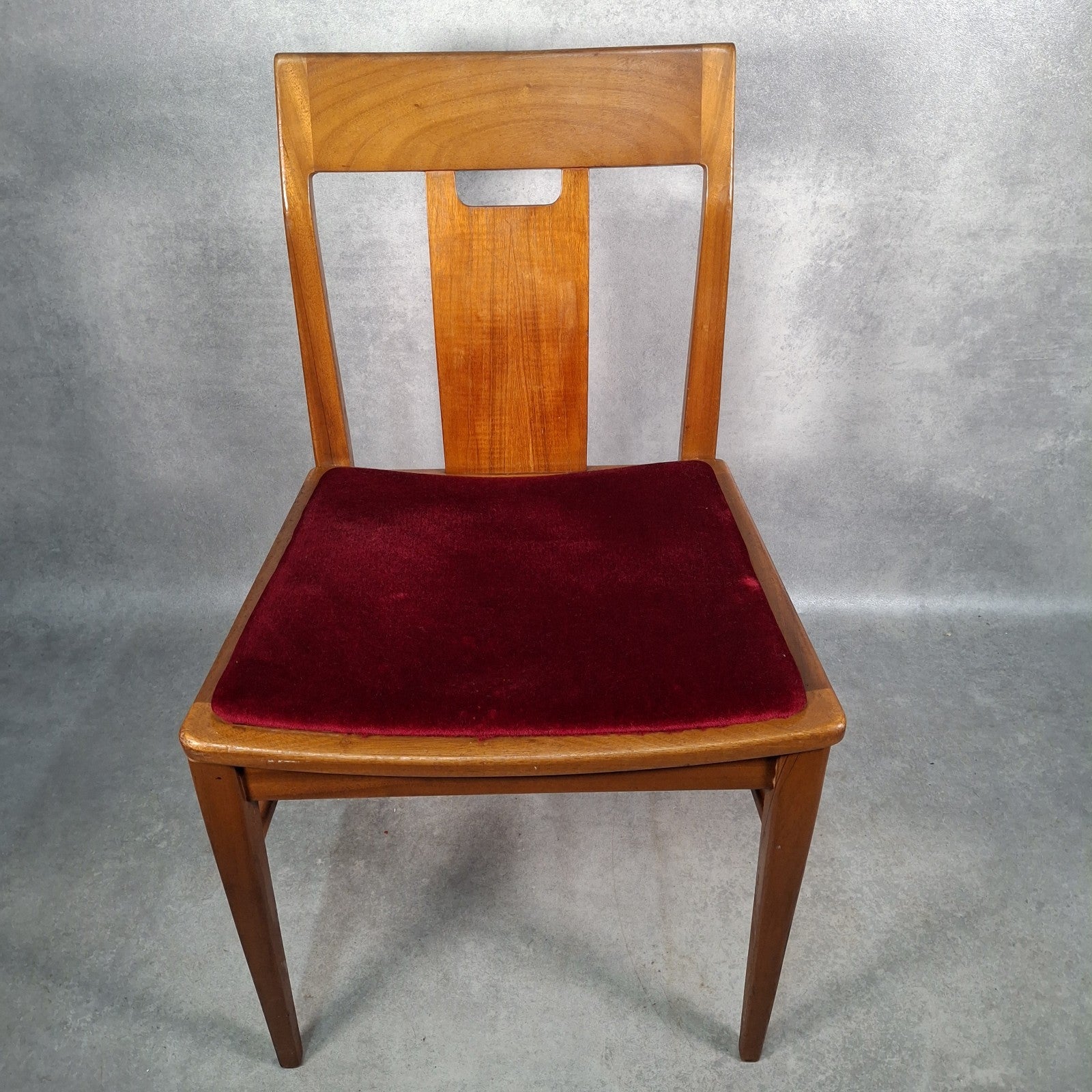 Vintage 1970s Mid-Century Dining Chair | Cherry Red Velvet Seat | Scandi Style | Used