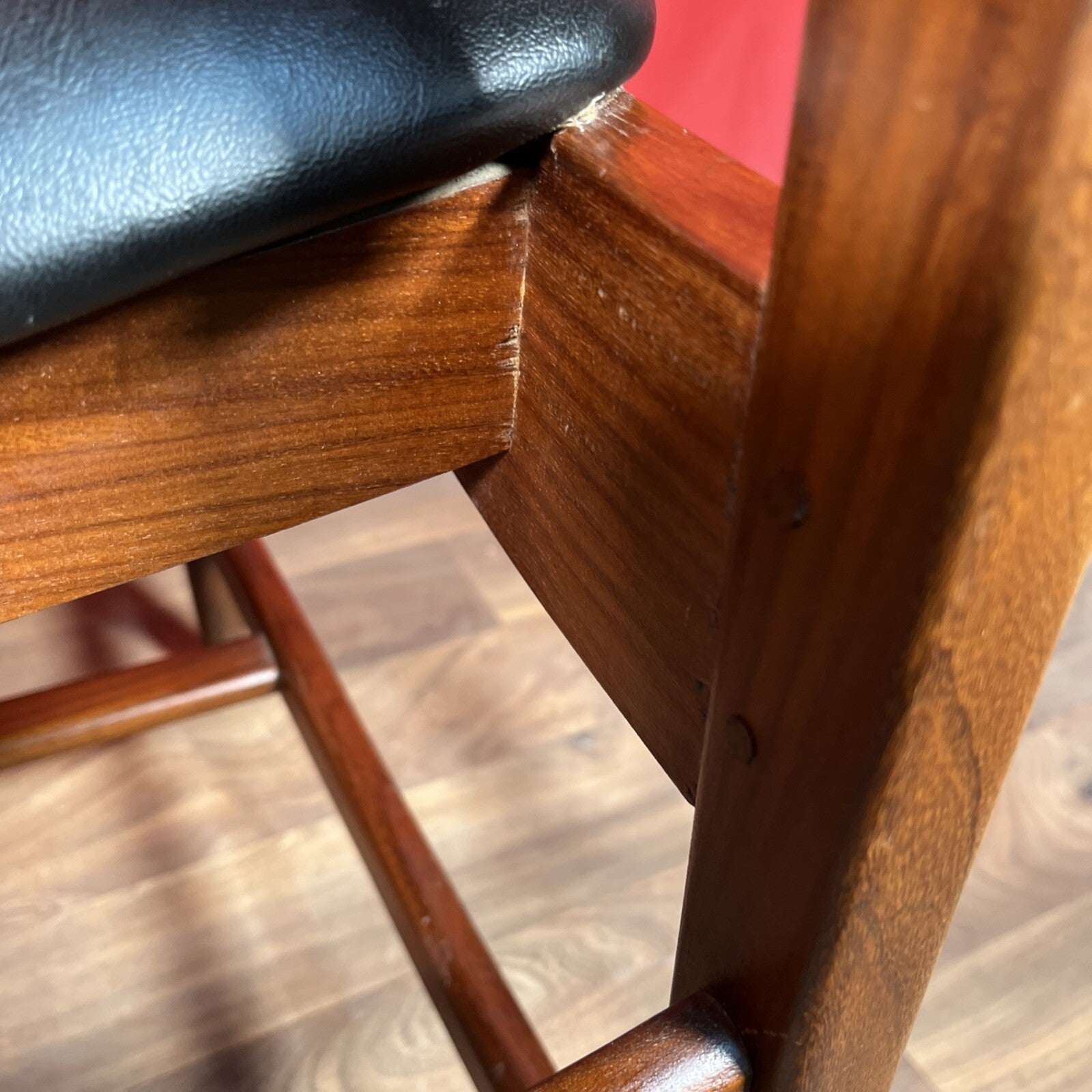 Glostrup Møbelfabrik Vintage Teak & Skai Chair | Danish 1960s Mid-Century | Black Vinyl | Used