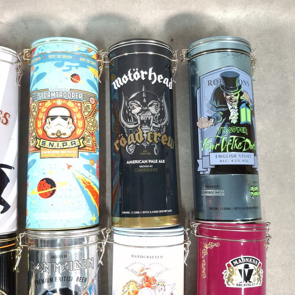 Job Lot 15x Vintage Collectible Beer Promotional Tins | Robinsons, Queen, Motorhead, Trooper | Used | Empty