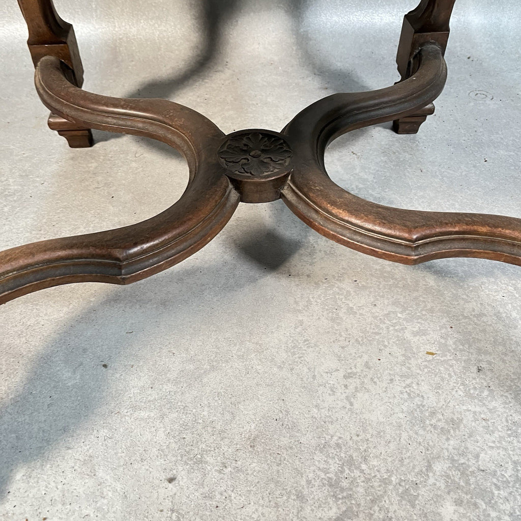 Antique Victorian Renaissance Revival Oak Hall Chair c.1880s Tooled Leather Seat