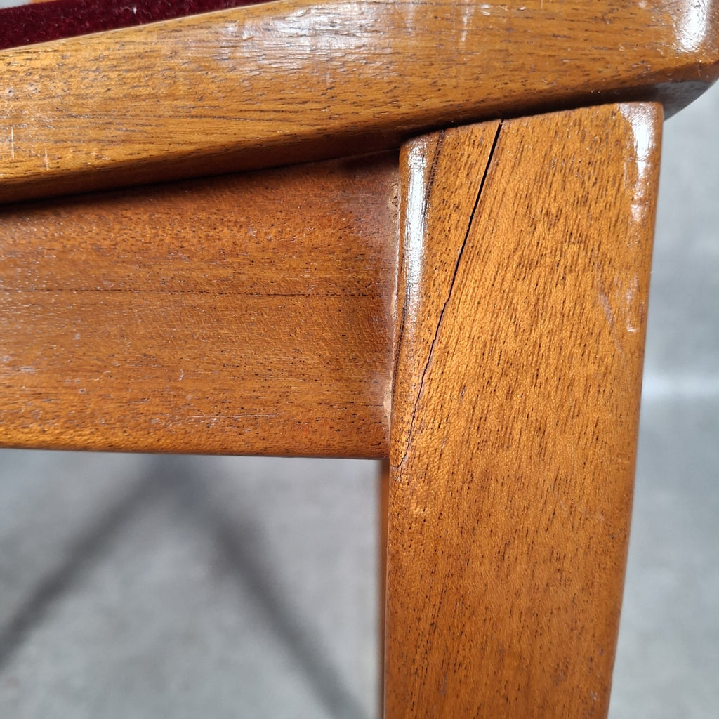 Vintage 1970s Mid-Century Dining Chair | Cherry Red Velvet Seat | Scandi Style | Used