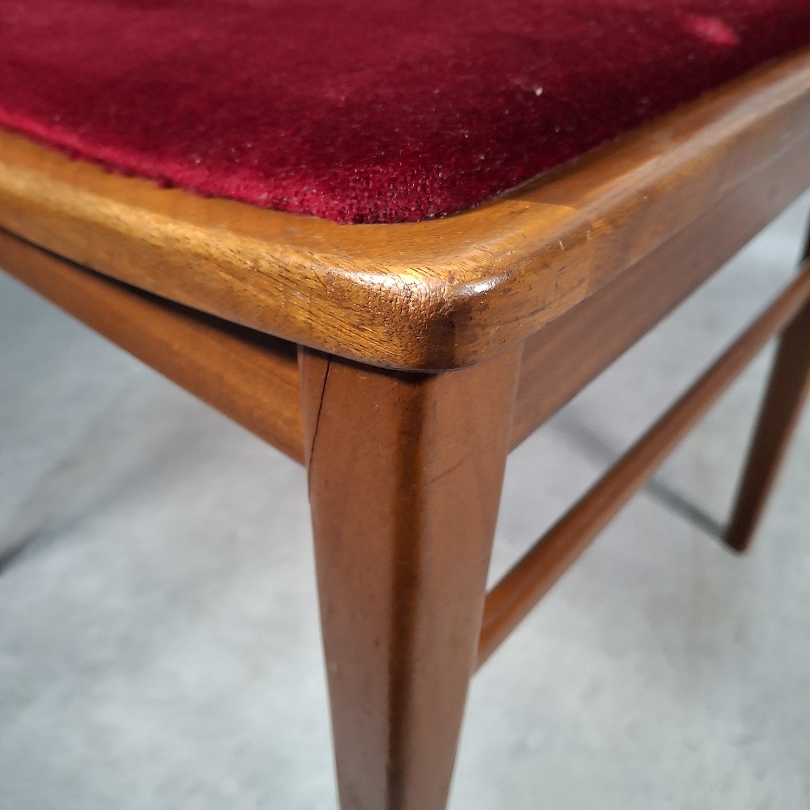 Vintage 1970s Mid-Century Dining Chair | Cherry Red Velvet Seat | Scandi Style | Used