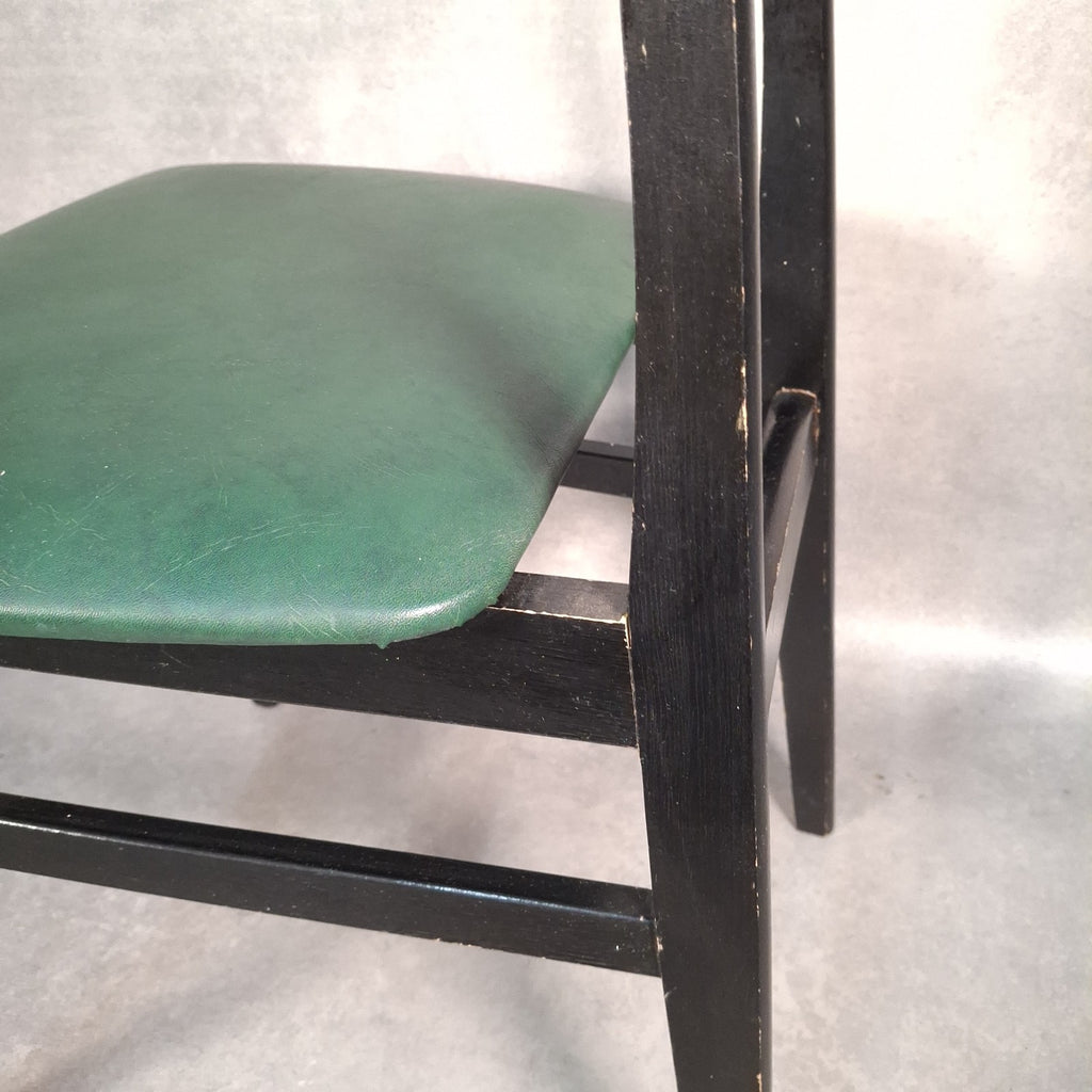 Vintage 1960s Mid-Century Dining Chair | Green Vinyl Seat | Bent Ply Backrest | Black Frame | Used