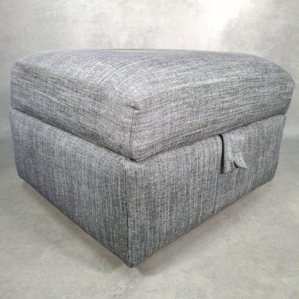 Grey Fabric Lift-Top Storage Ottoman on Castors | Reupholstered | Used