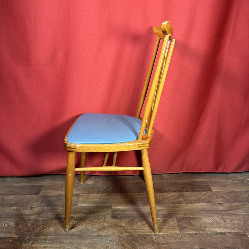 Dining Chair Mid Century Blue Vinyl Seat Cushion Made In Romania PROP