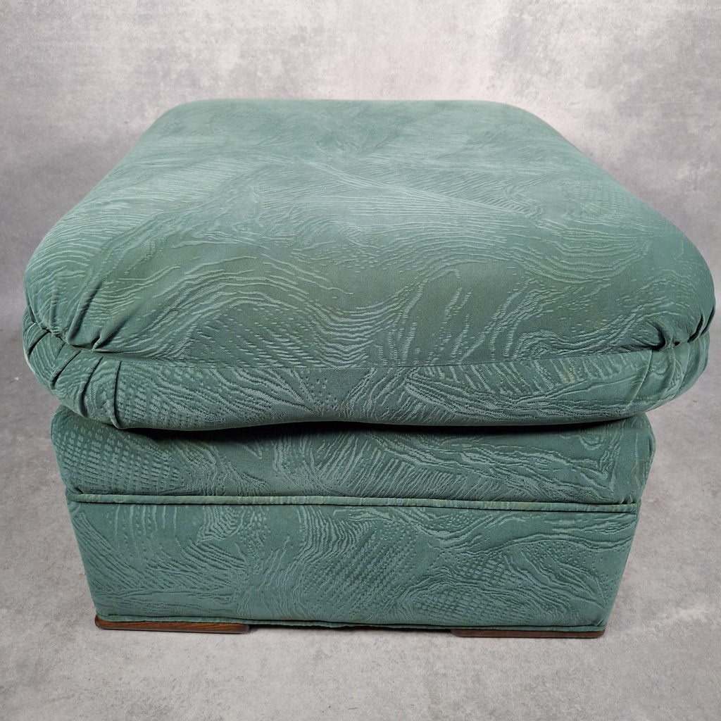 Vintage Roy Allen Upholstered Footstool | Green Velvet-Feel Fabric | 1980s | Made in England | Used