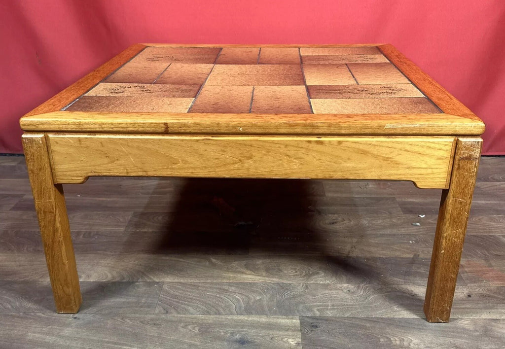Vintage Danish Mid-Century Coffee Table | Square Teak Frame with Floral Tiled Top
