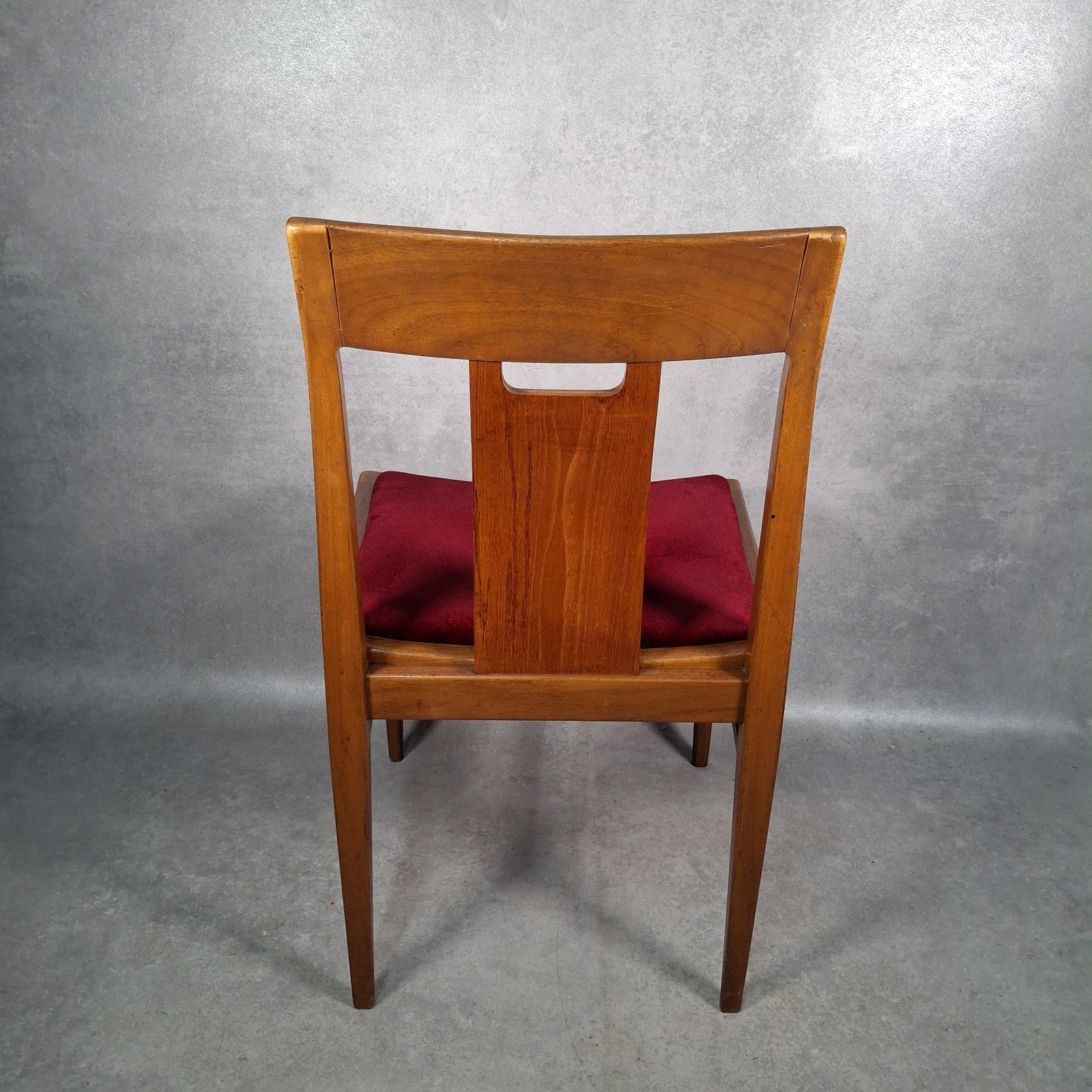 Vintage 1970s Mid-Century Dining Chair | Cherry Red Velvet Seat | Scandi Style | Used