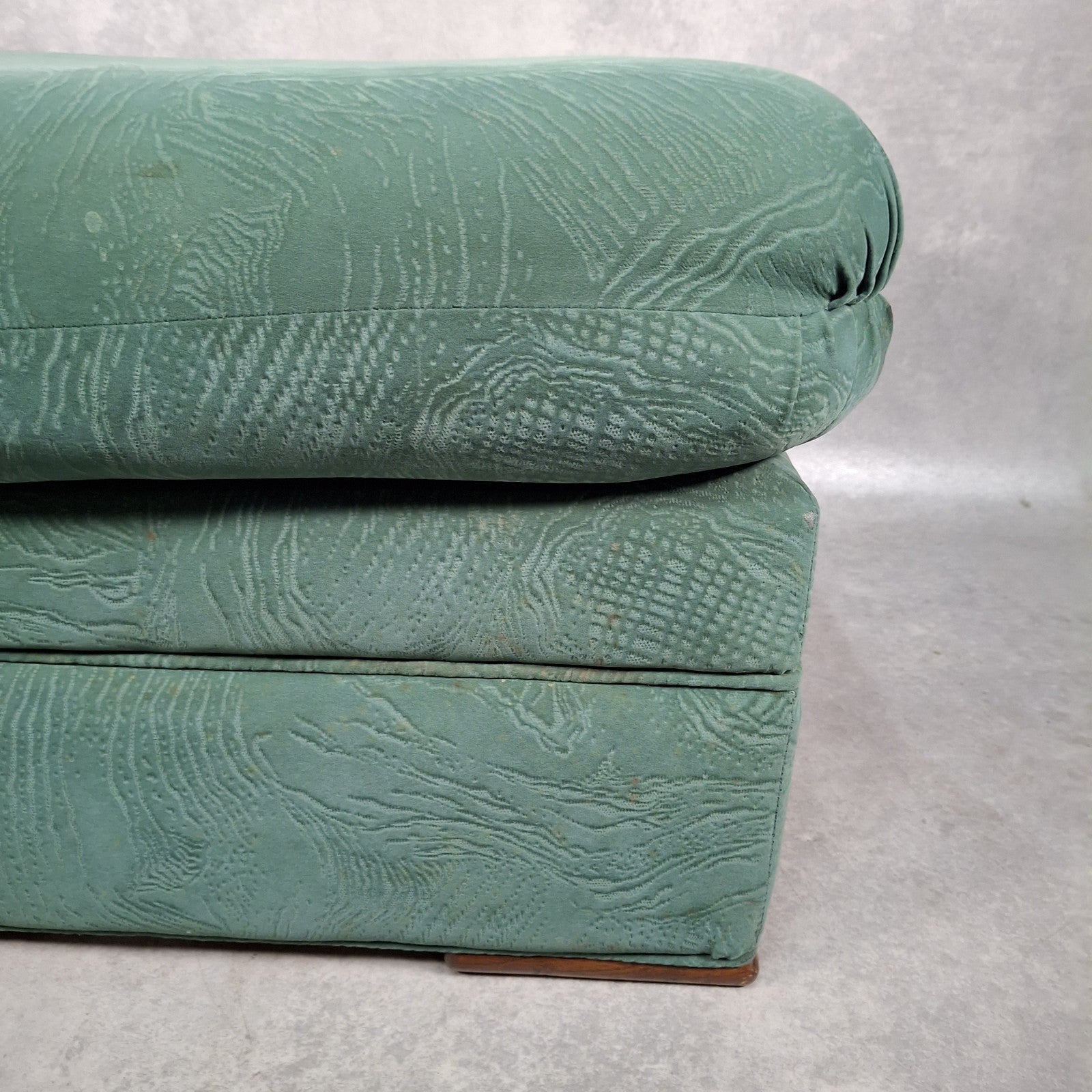 Vintage Roy Allen Upholstered Footstool | Green Velvet-Feel Fabric | 1980s | Made in England | Used