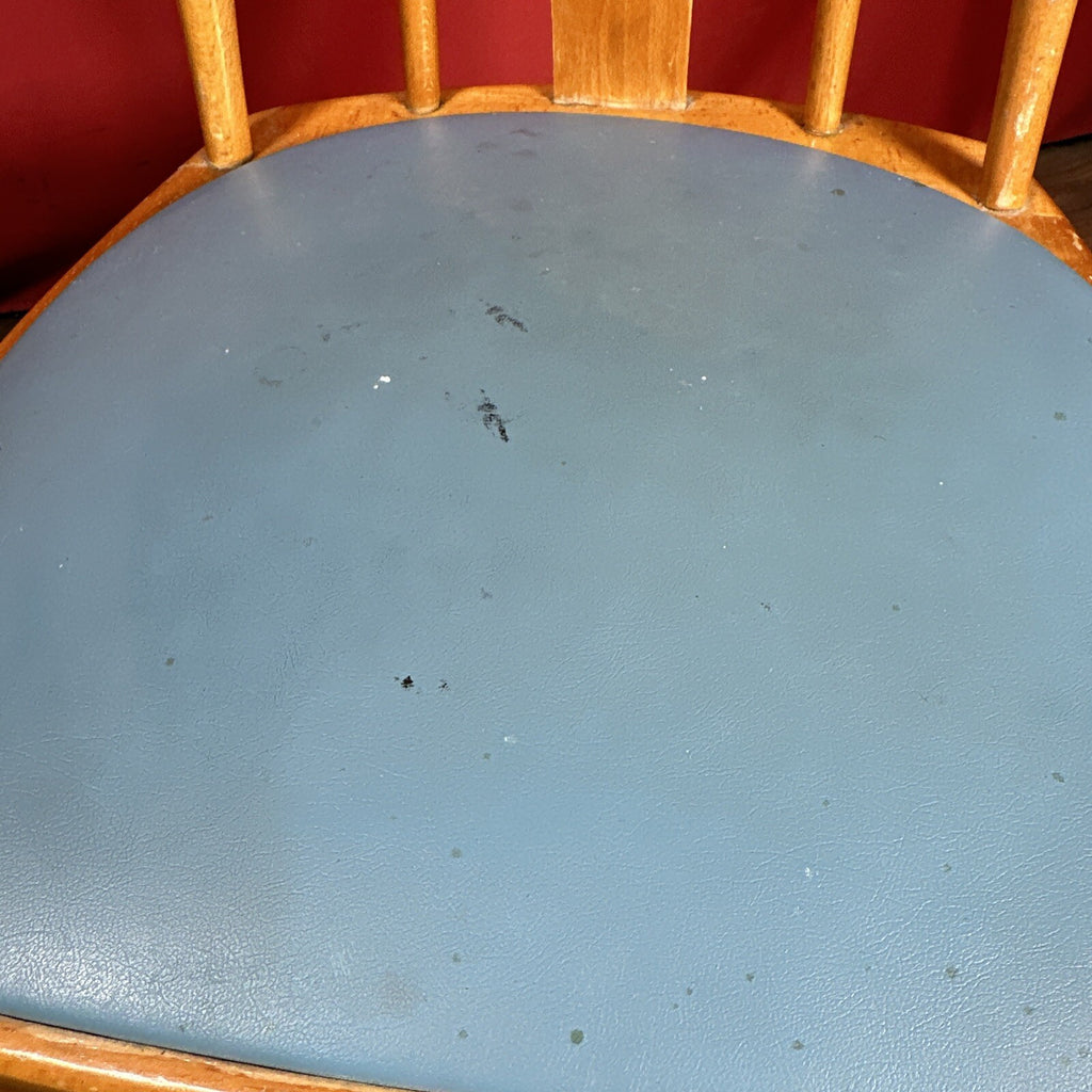 Dining Chair Mid Century Blue Vinyl Seat Cushion Made In Romania PROP