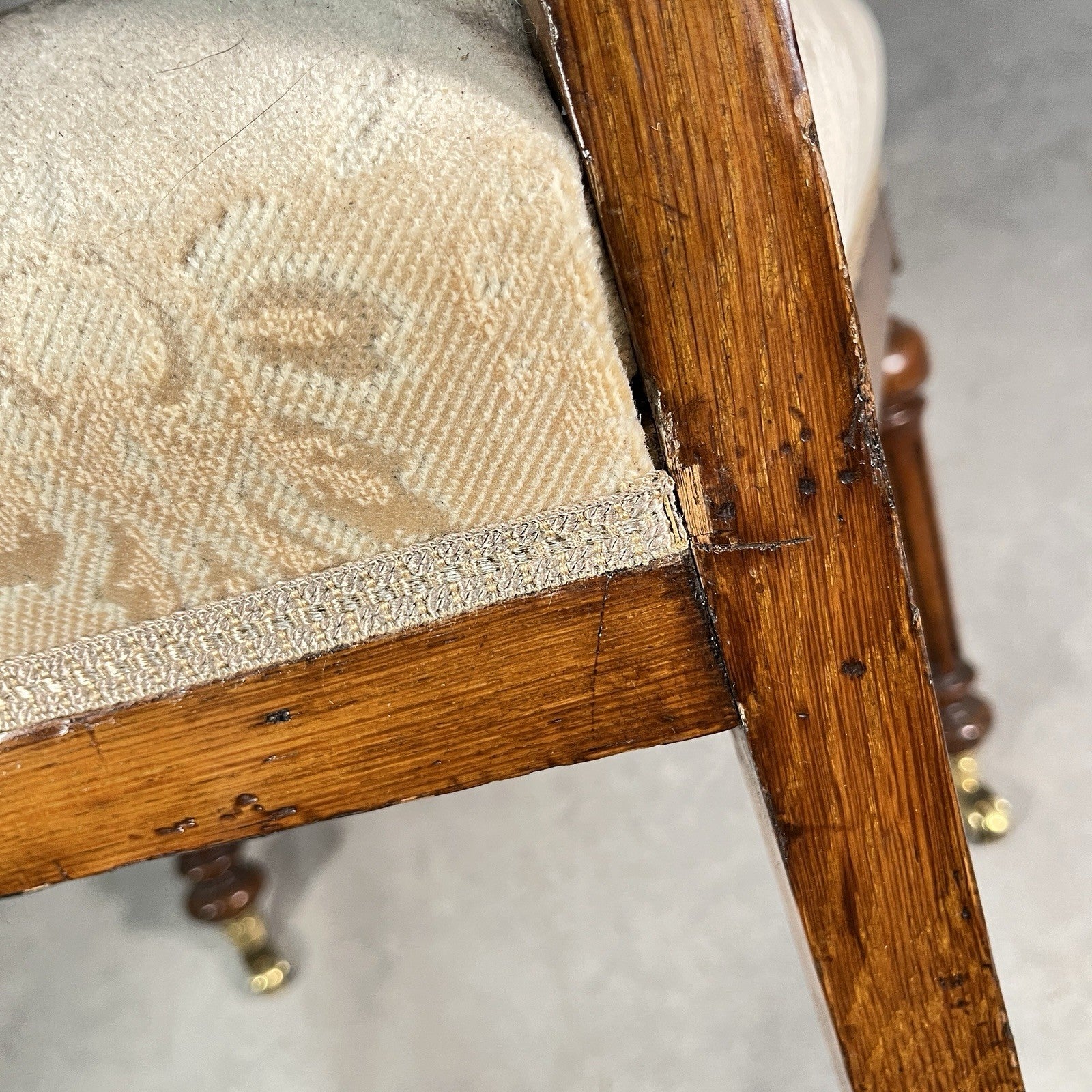 Victorian Scroll Back Mahogany Dining Chair | c.1880 | Brass Castors | Antique | Used