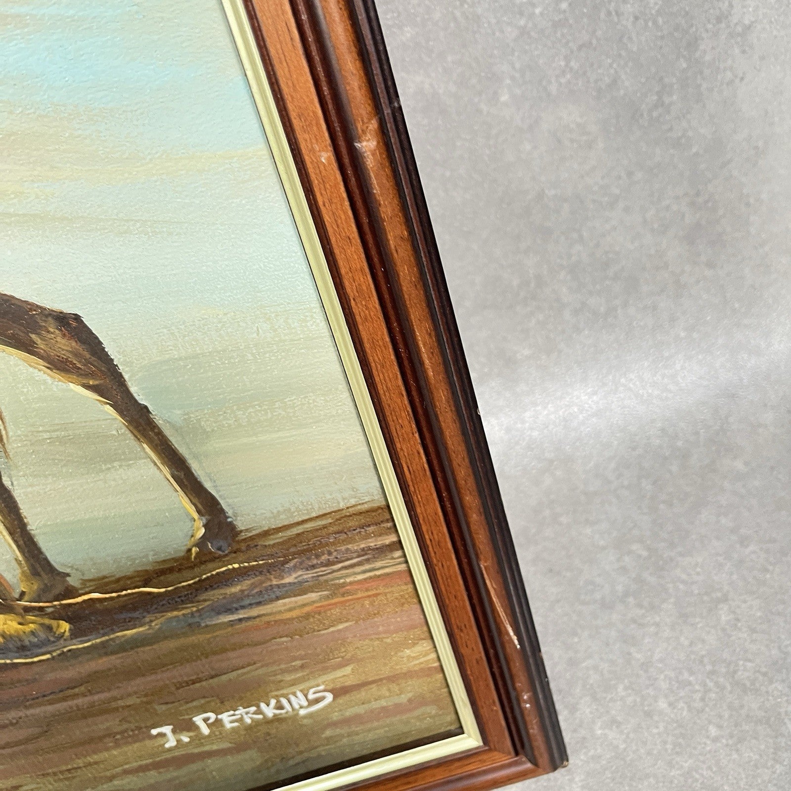 Signed Original Painting on Board | Desert Camel Scene with Travellers | J. Perkins | Framed | Used