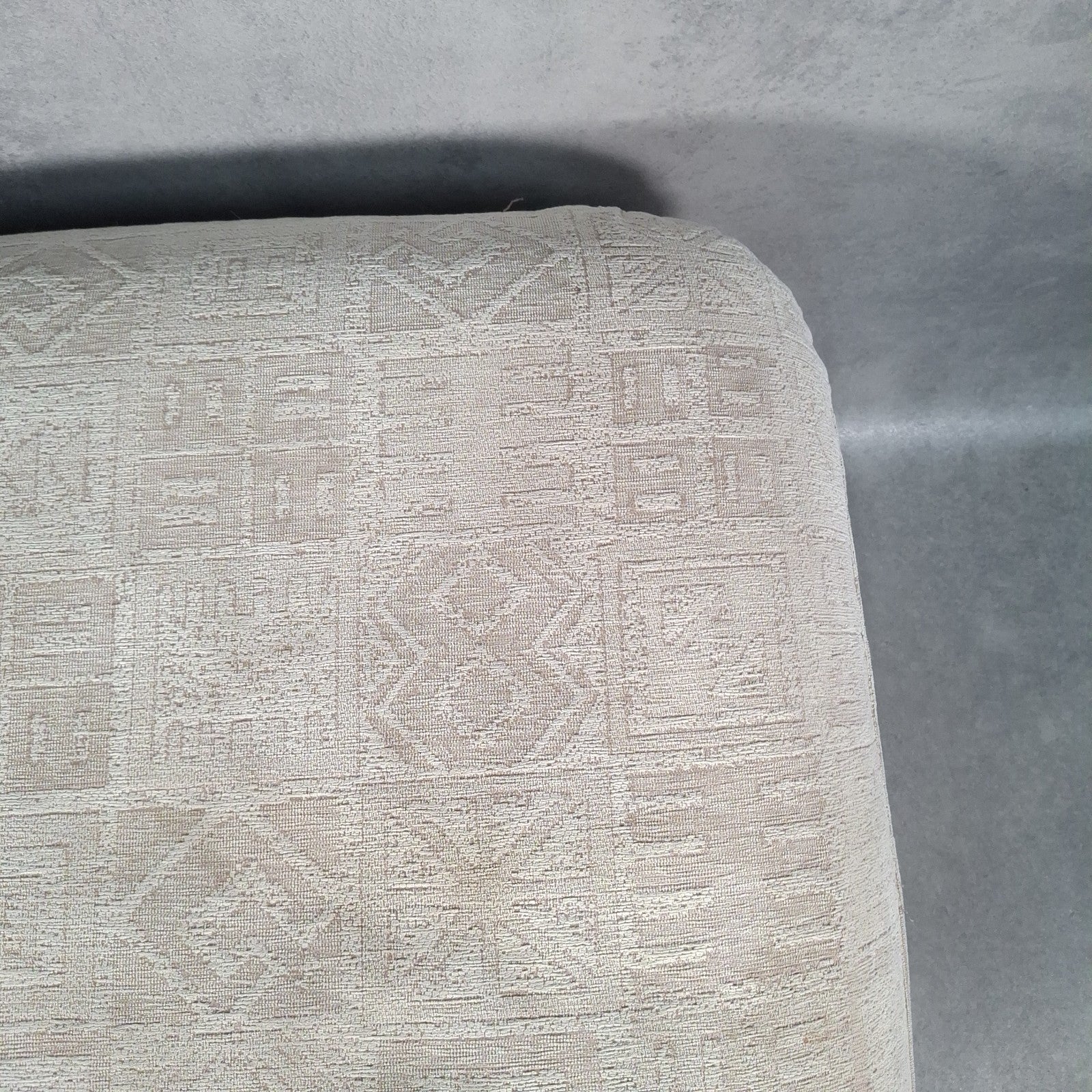 Footstool Pouffe Ottoman Geometric Pattern Fabric 80s 90s Upholstered VTG Beige