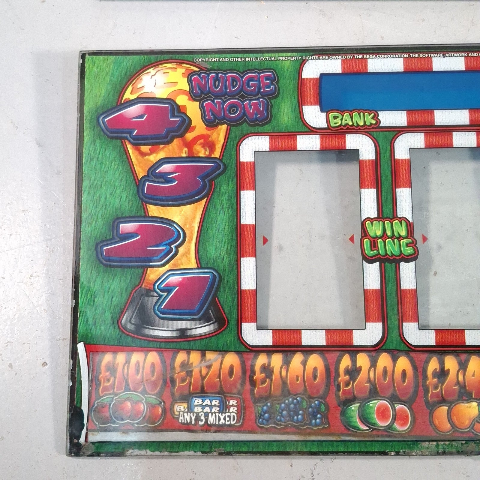 Sega Golden Goal Original Arcade Fruit Machine Glass Panels | Used | Wall Art | Man Cave