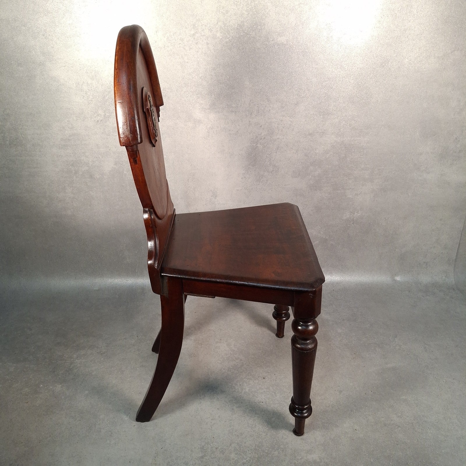 Victorian Mahogany Shield Back Chair | Brass Monogram | Antique | Previously Repaired | Used