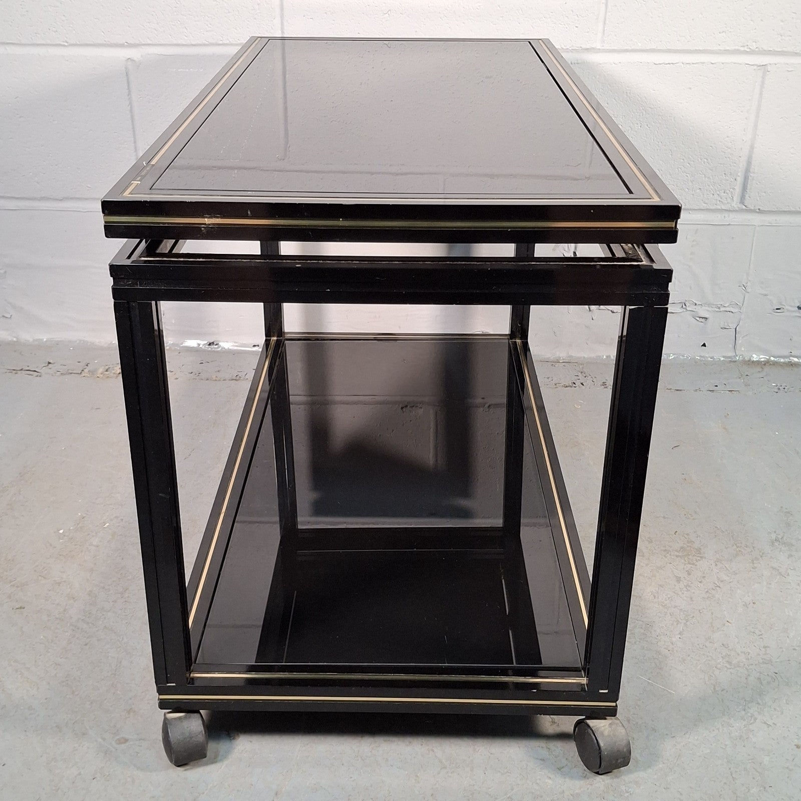 Pierre Vandel Paris Coffee Table On Castors Vintage Black & Gold Two Tier