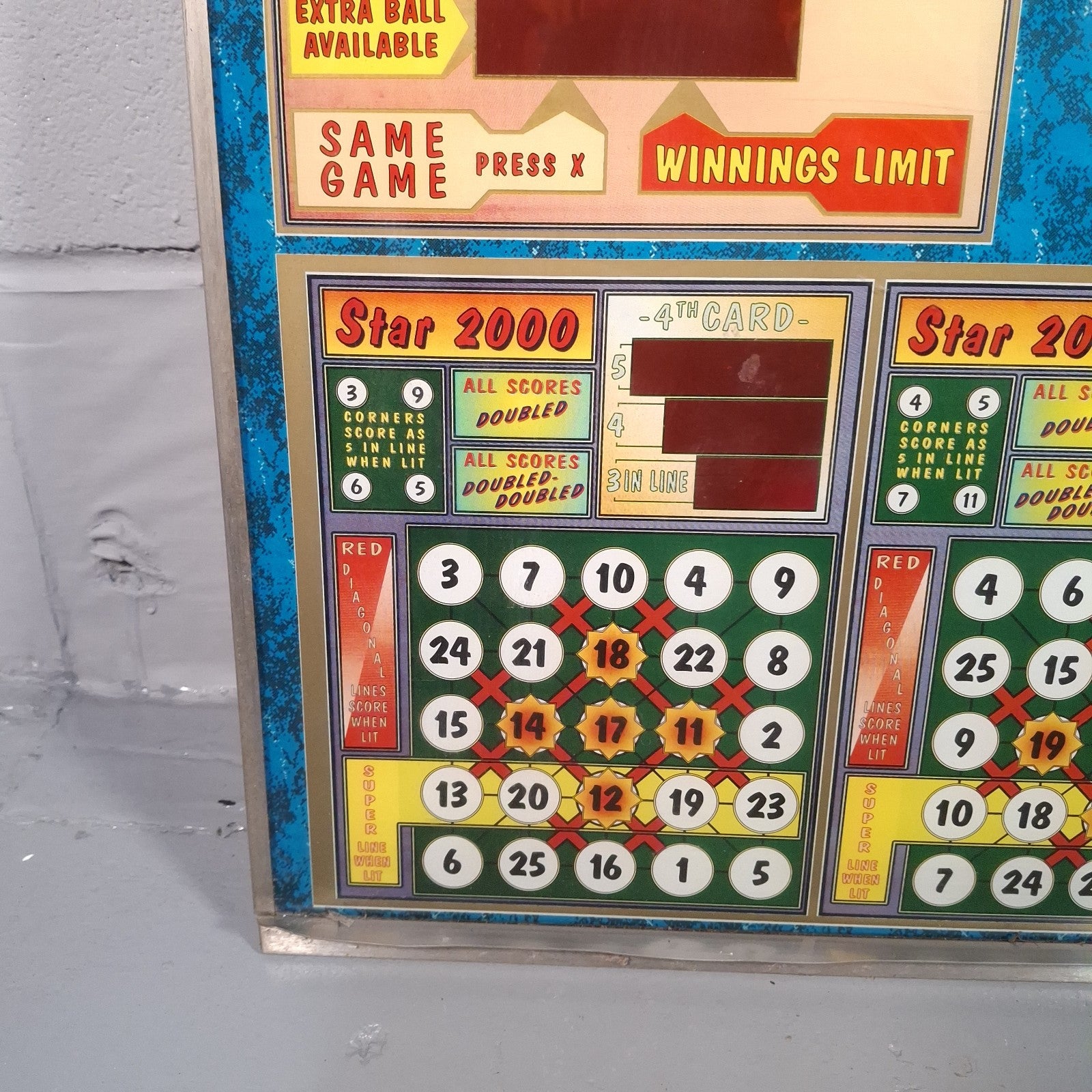Bingo Continental Pinball Machine Glass Artwork Panel | Vintage 1980s/90s | Wall Art | Used