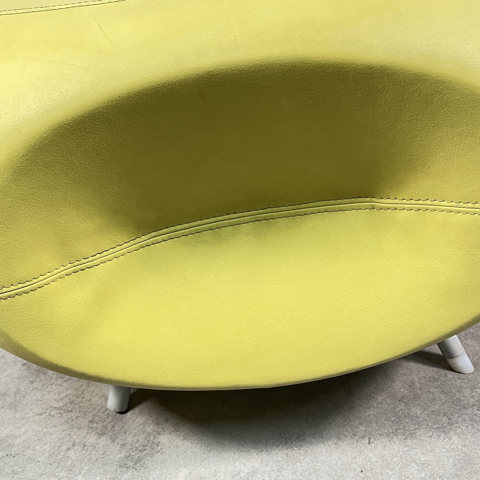Allermuir A621 Commercial Pouf Ottoman | Yellow Vinyl | Furka Regal Silver | 2012 | Used