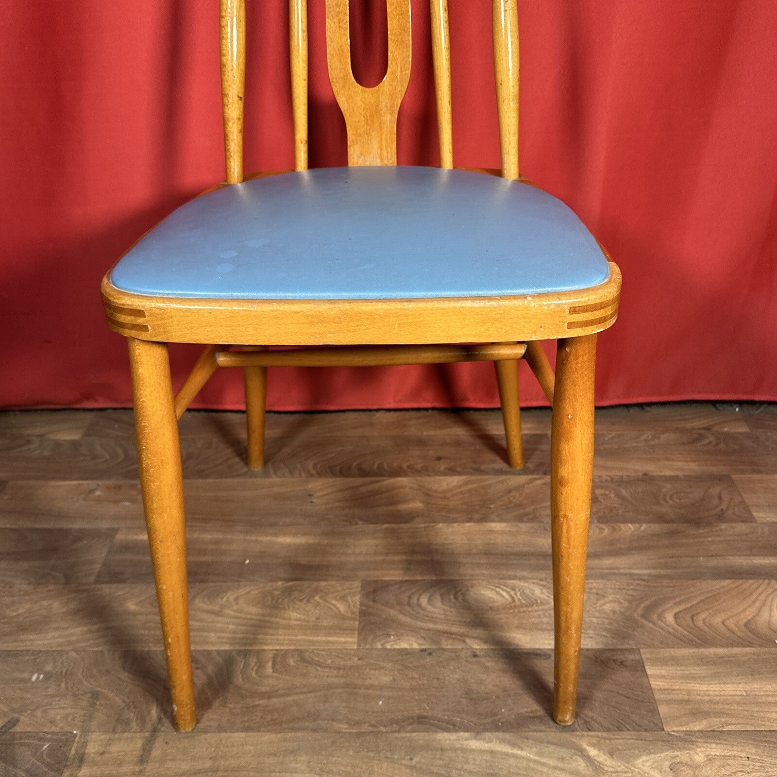 Dining Chair Mid Century Blue Vinyl Seat Cushion Made In Romania PROP