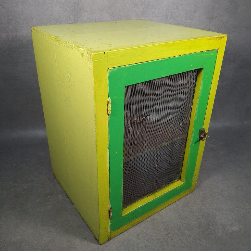 Vintage English Meat Safe Cabinet | Painted Green | Wire Mesh | Farmhouse Kitchen Decor