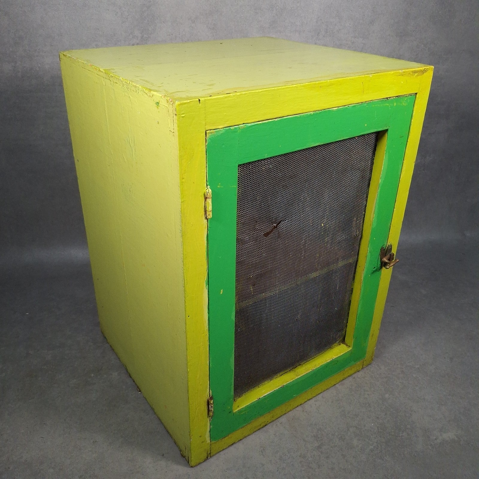 Vintage English Meat Safe Cabinet | Painted Green | Wire Mesh | Farmhouse Kitchen Decor