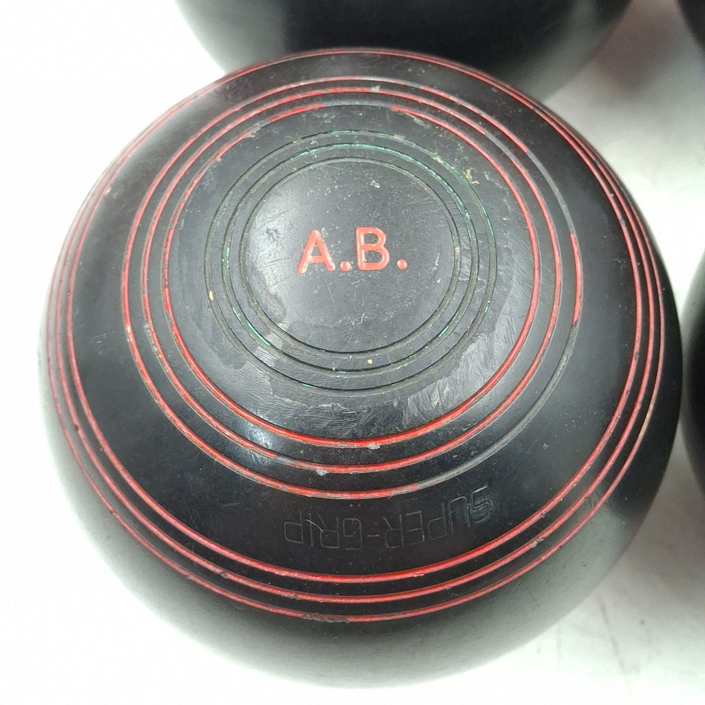 Henselite Championship Super-Grip Lawn Bowls - Size 5 - Black - Set of 4 - Vintage - with Welkin Bag - Used