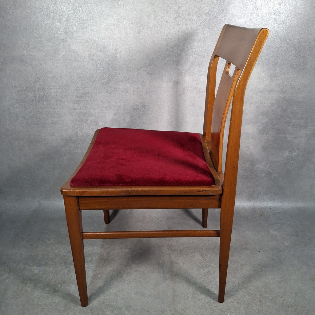 Vintage 1970s Mid-Century Dining Chair | Cherry Red Velvet Seat | Scandi Style | Used