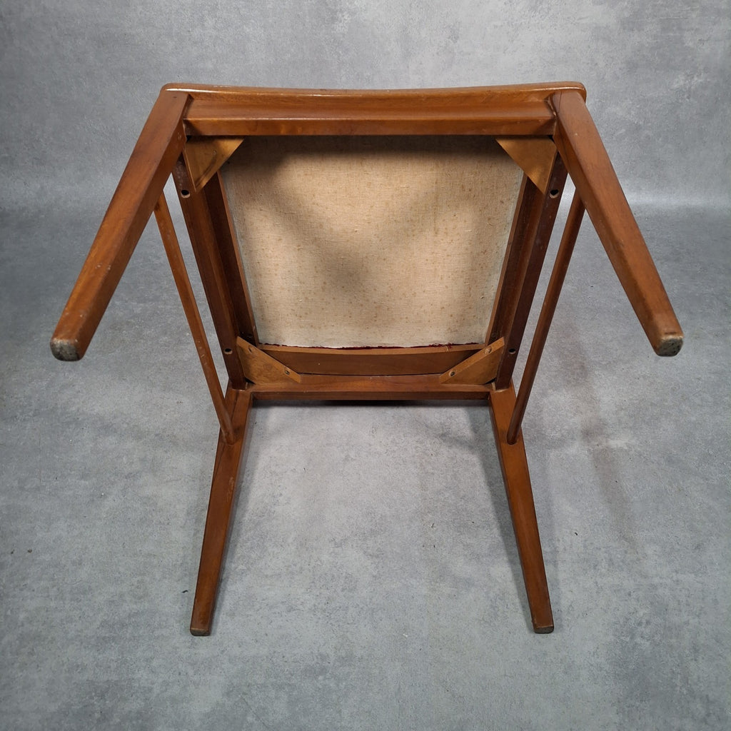 Vintage 1970s Mid-Century Dining Chair | Cherry Red Velvet Seat | Scandi Style | Used
