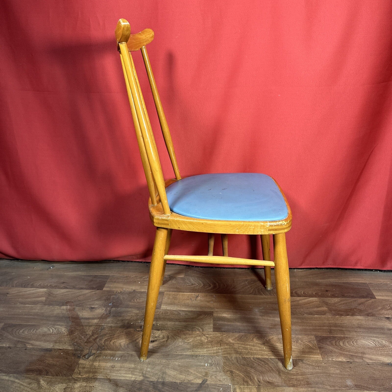 Dining Chair Mid Century Blue Vinyl Seat Cushion Made In Romania PROP