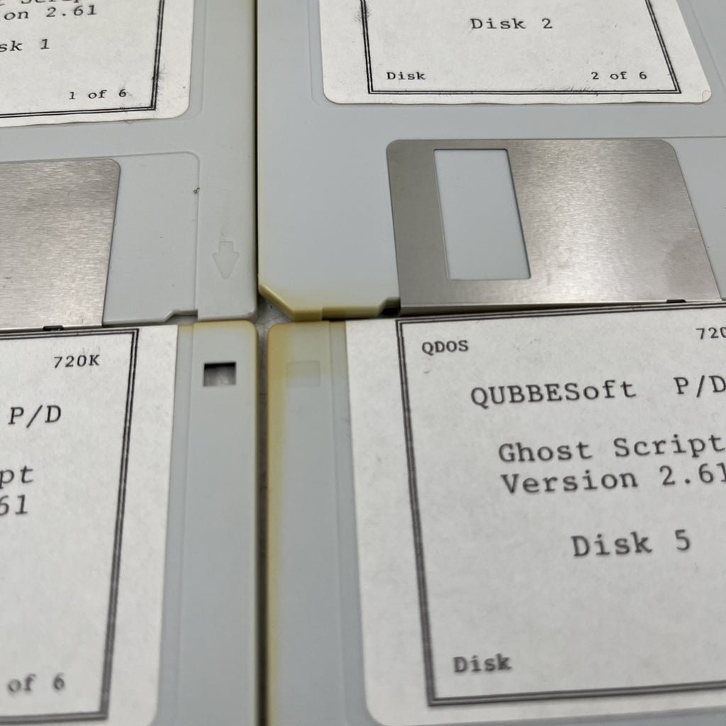 QUBBESoft Sinclair QL Floppy Disk Set - Ghost Script v2.61 (6 Disks) + PSION Xchange + PD Catalogue - QDOS 720K - Used