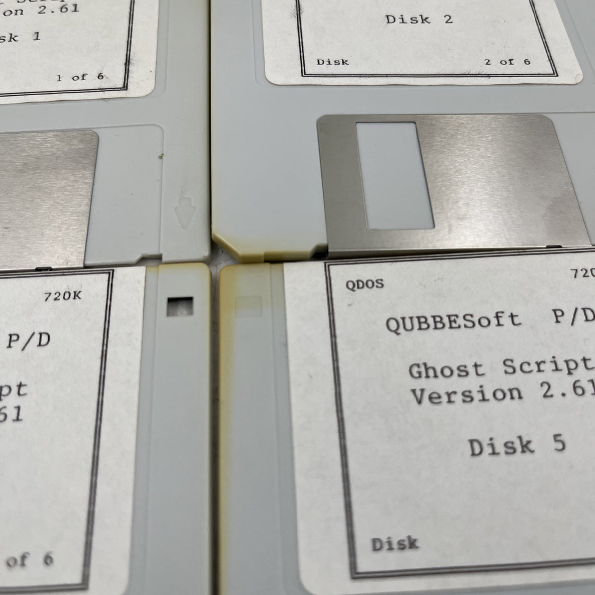 QUBBESoft Sinclair QL Floppy Disk Set - Ghost Script v2.61 (6 Disks) + PSION Xchange + PD Catalogue - QDOS 720K - Used