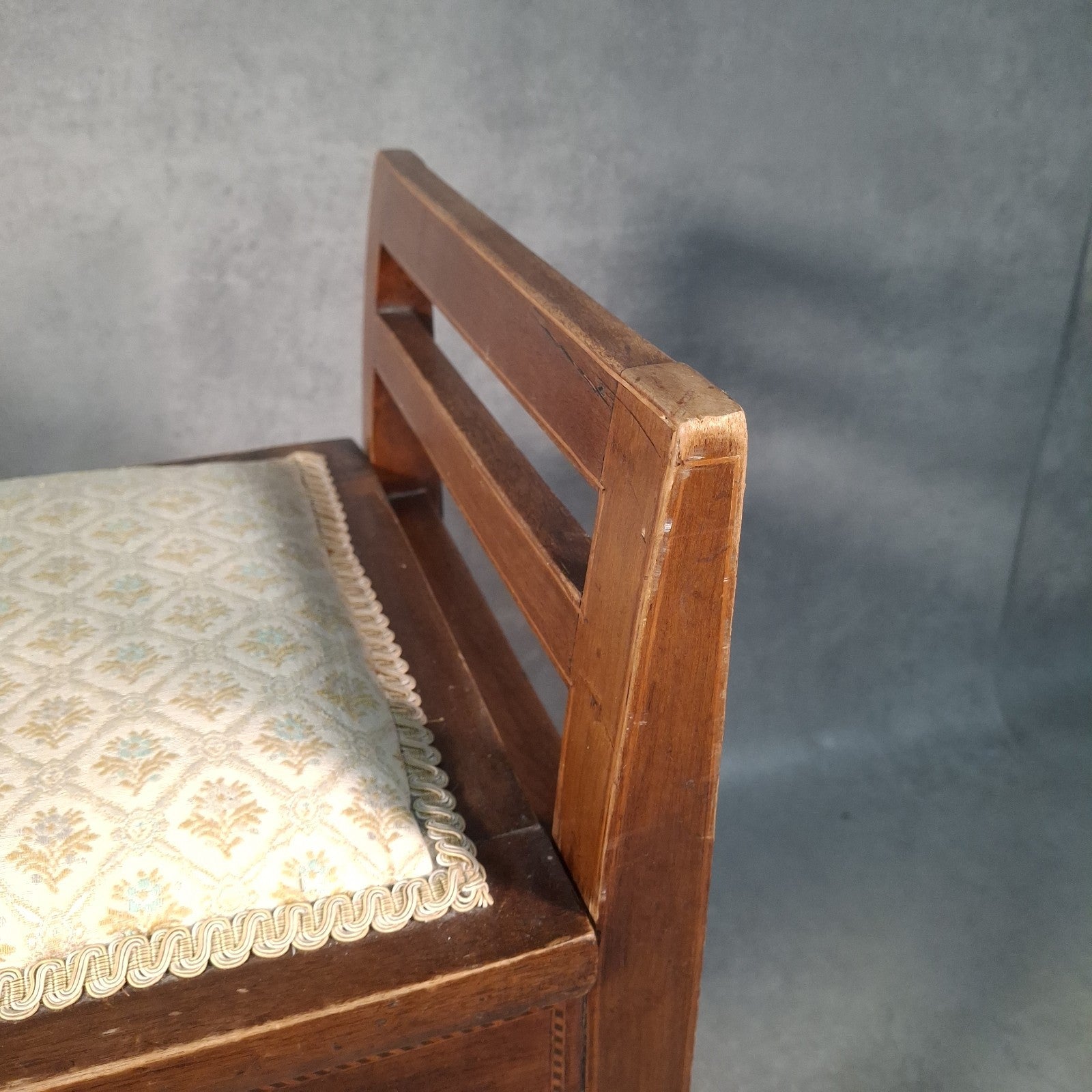 Piano Vanity Table Stool Wooden with Storage Upholstered Seat Mid Century